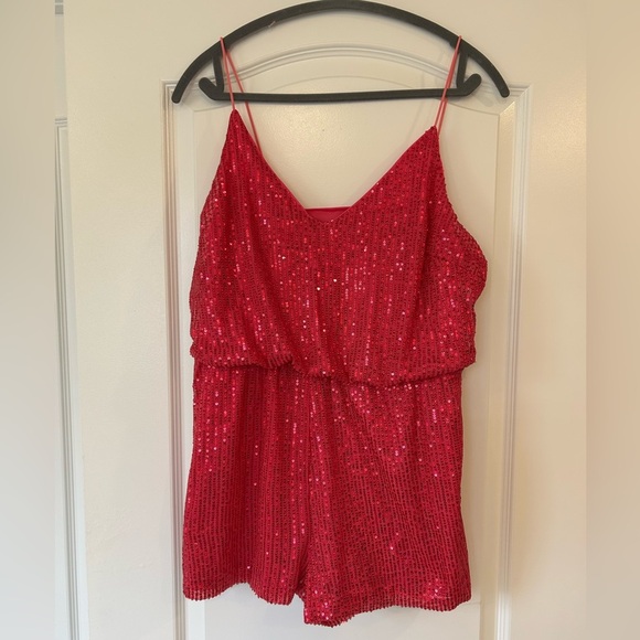 EUC SHENHE Women's Sequin V Neck Sleeveless Spaghetti Strap Cami Romper Jumpsuit - Picture 3 of 8